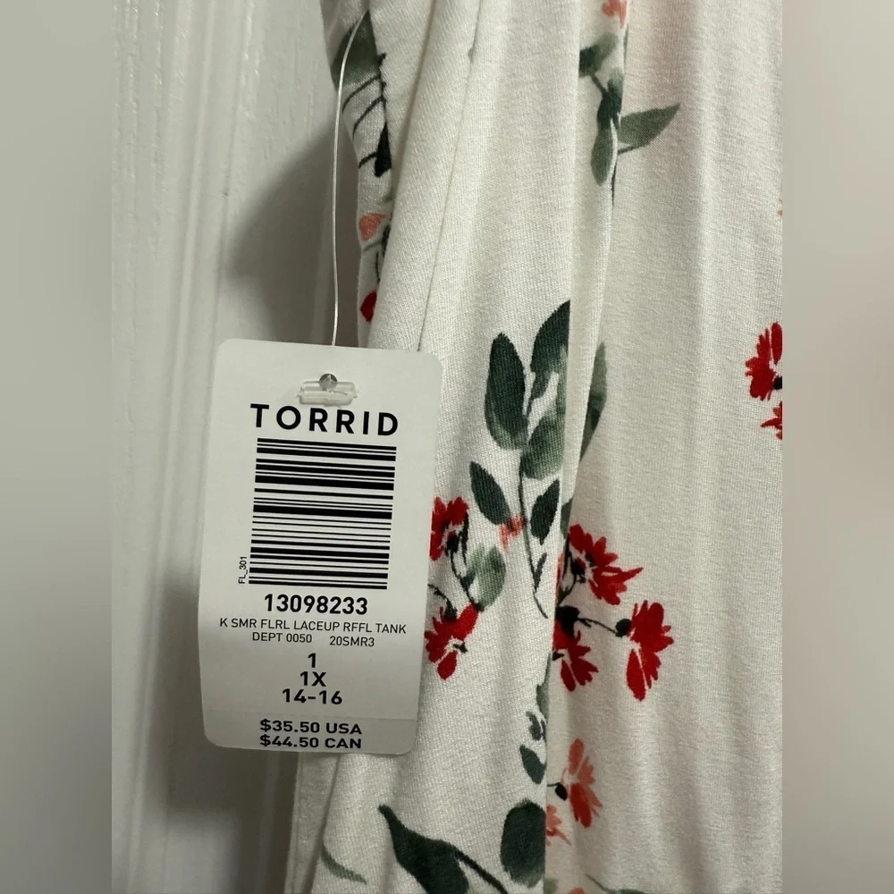 Torrid Super Soft Floral Lattice Ruffle Top women‎ 1X flutter sleeve tank nwt